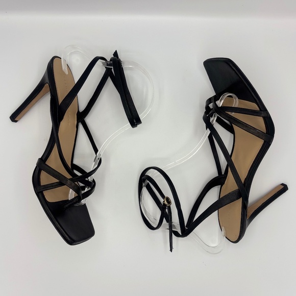 Veronica Beard Abriella Black Leather Strappy Sandals Ankle Wrap Square Toe 10 M - Picture 11 of 16